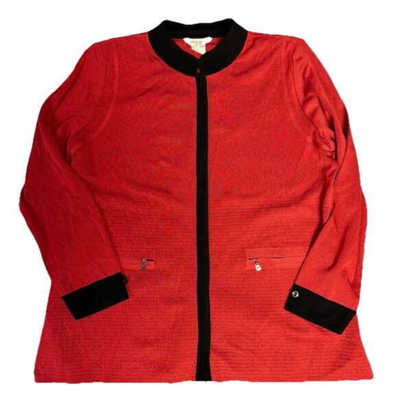 Misook Jackets & Blazers - Exclusively Misook Women's High Collar Acrylic Knit Zip Blazer Red Size 1X Plus